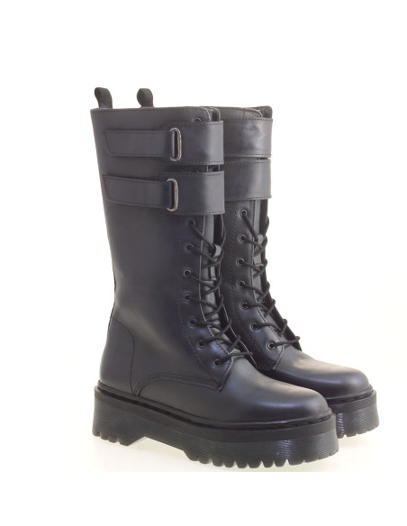 Leather Osey Stivali OSEY ANFIBIO DONNA CON LACCI IN PELLE NERA H50