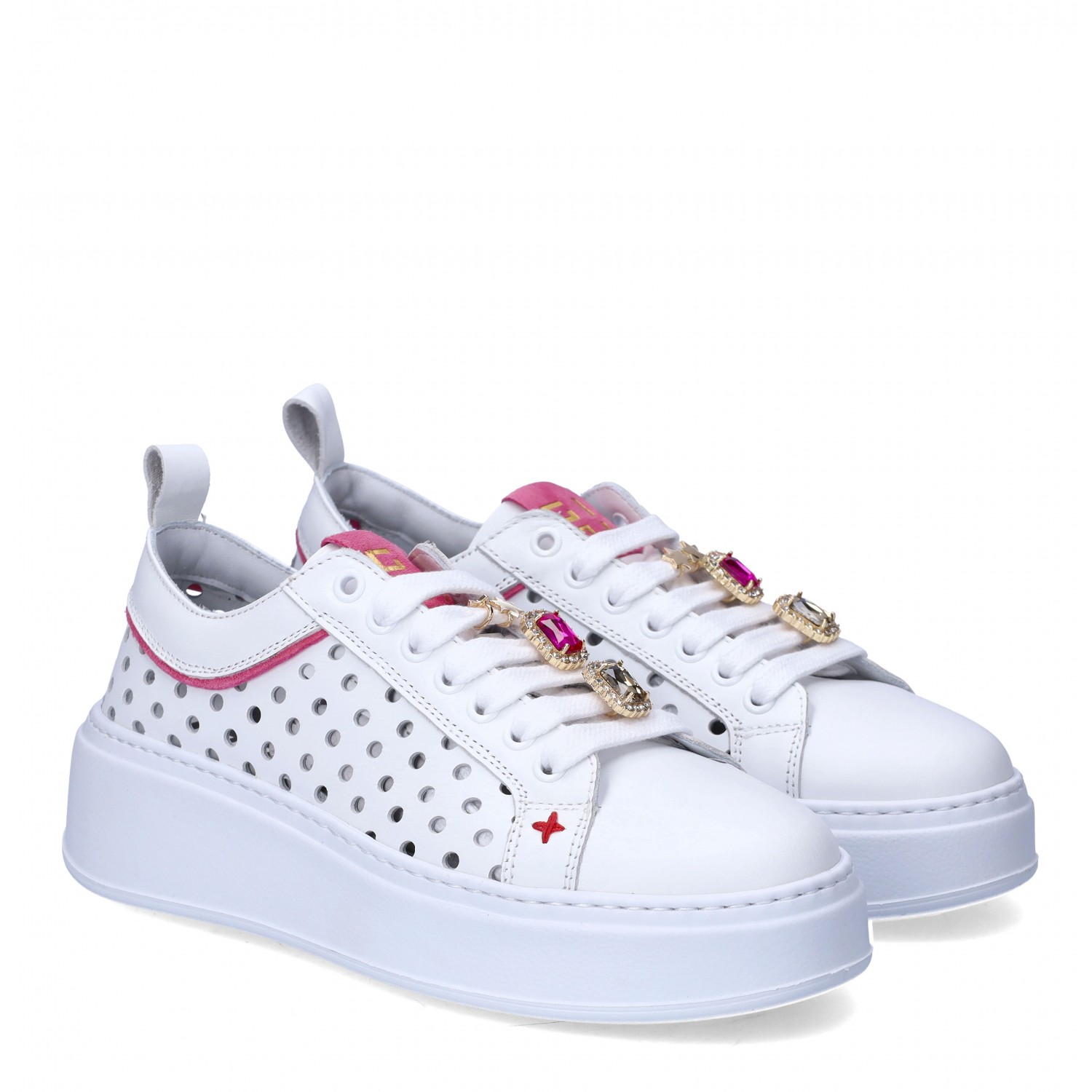 Gio+ Sneakers Scarpa pelle con accessorio in paillettes Rosa Lilla